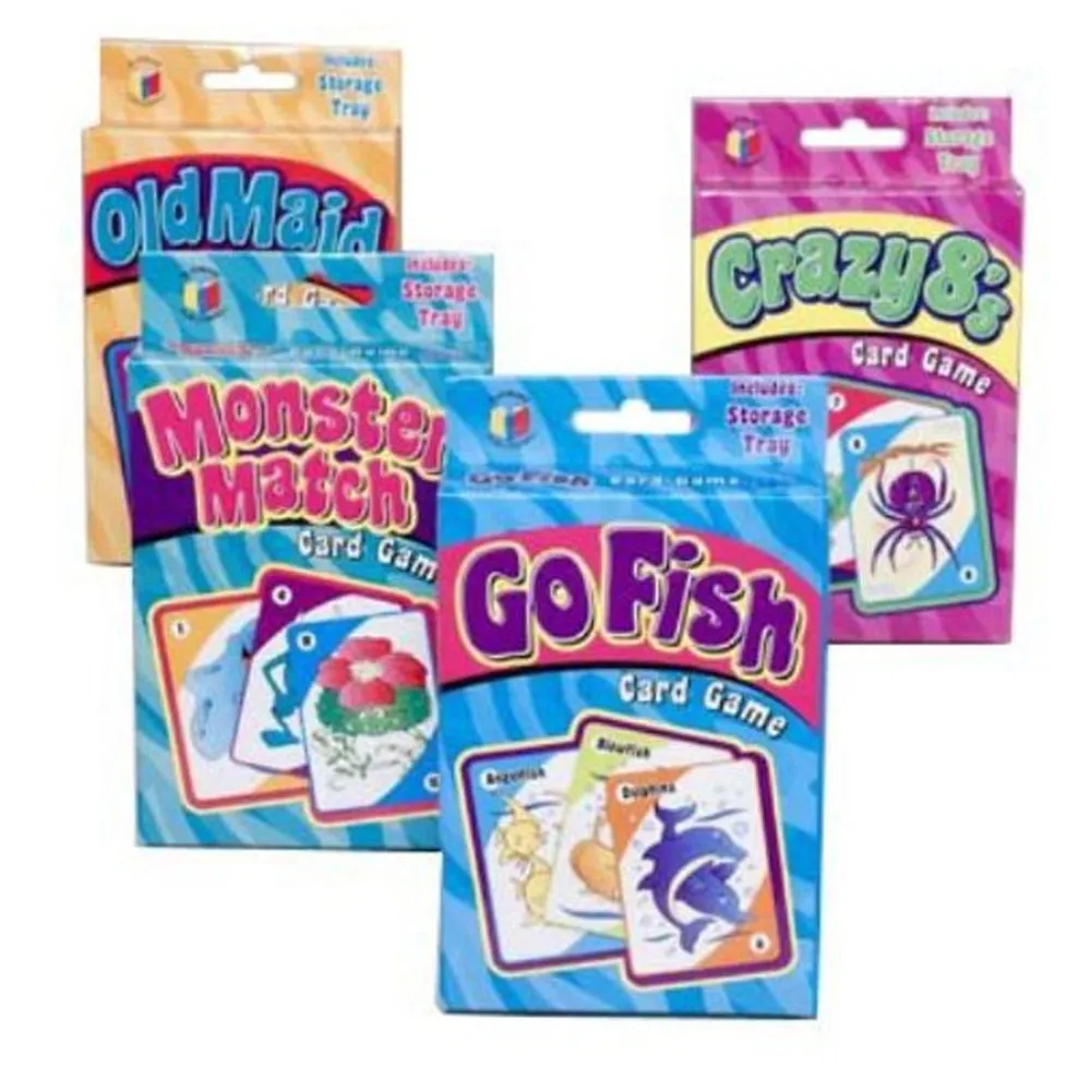 4 X Classic Childrens Card Games Crazy 8s Go Fish Monster Match Old Maid Kids