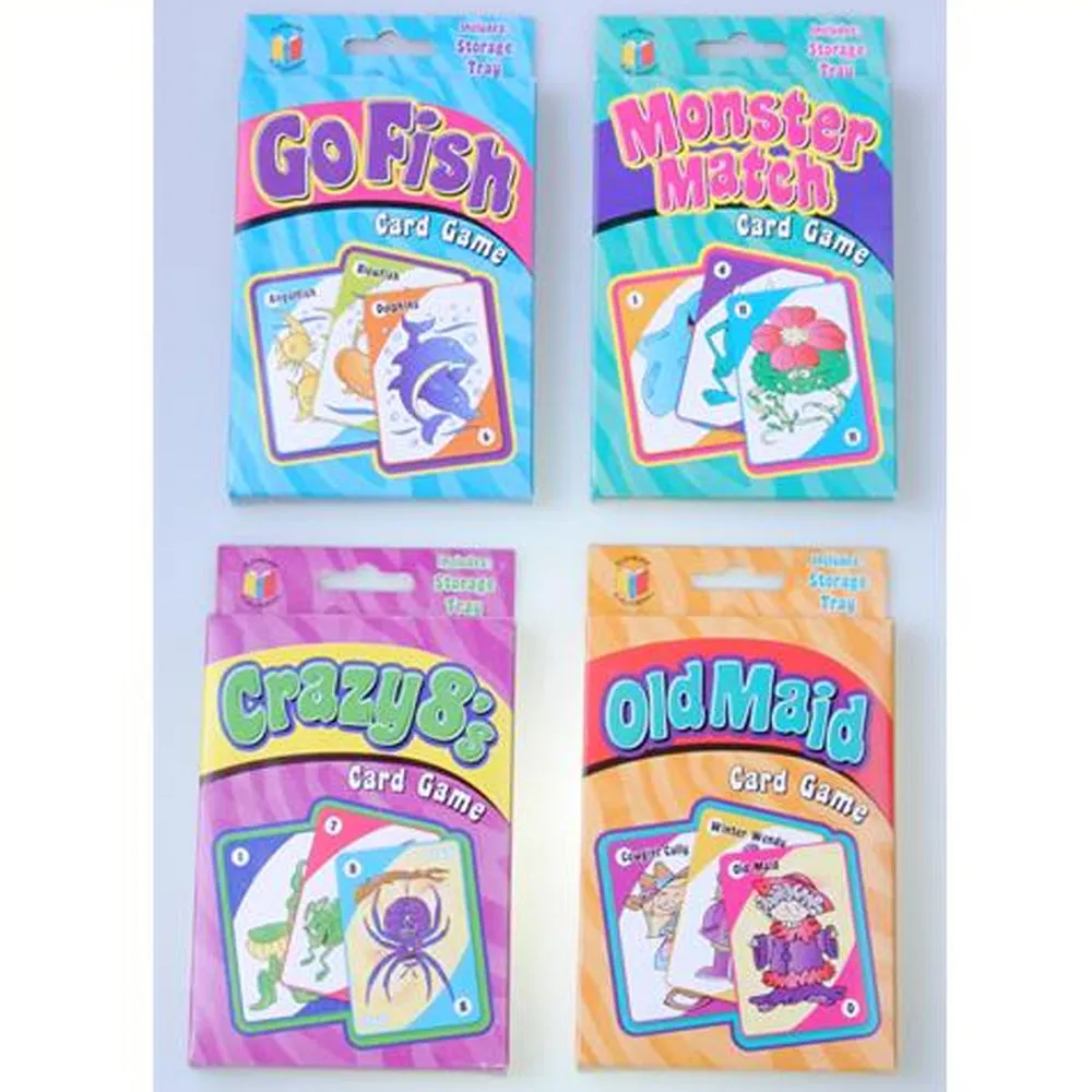 4 X Classic Childrens Card Games Crazy 8s Go Fish Monster Match Old Maid Kids