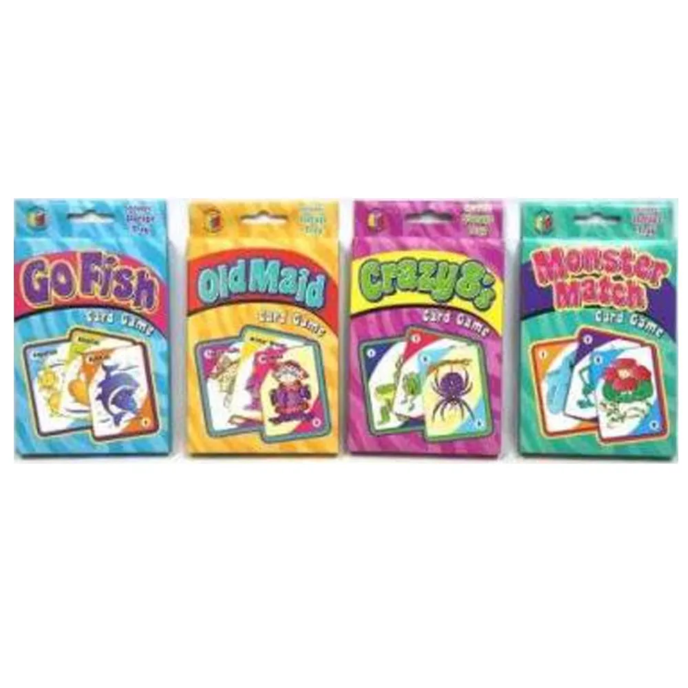 4 X Classic Childrens Card Games Crazy 8s Go Fish Monster Match Old Maid Kids