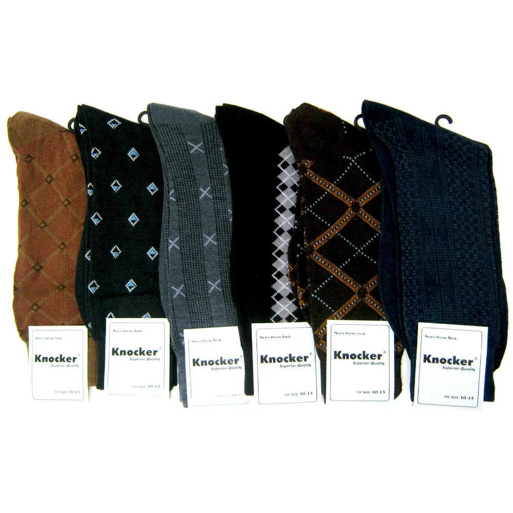 6 Pairs Mens Dress Socks Multi Color Print Casual Work Size 10-13 Fashion Crew !