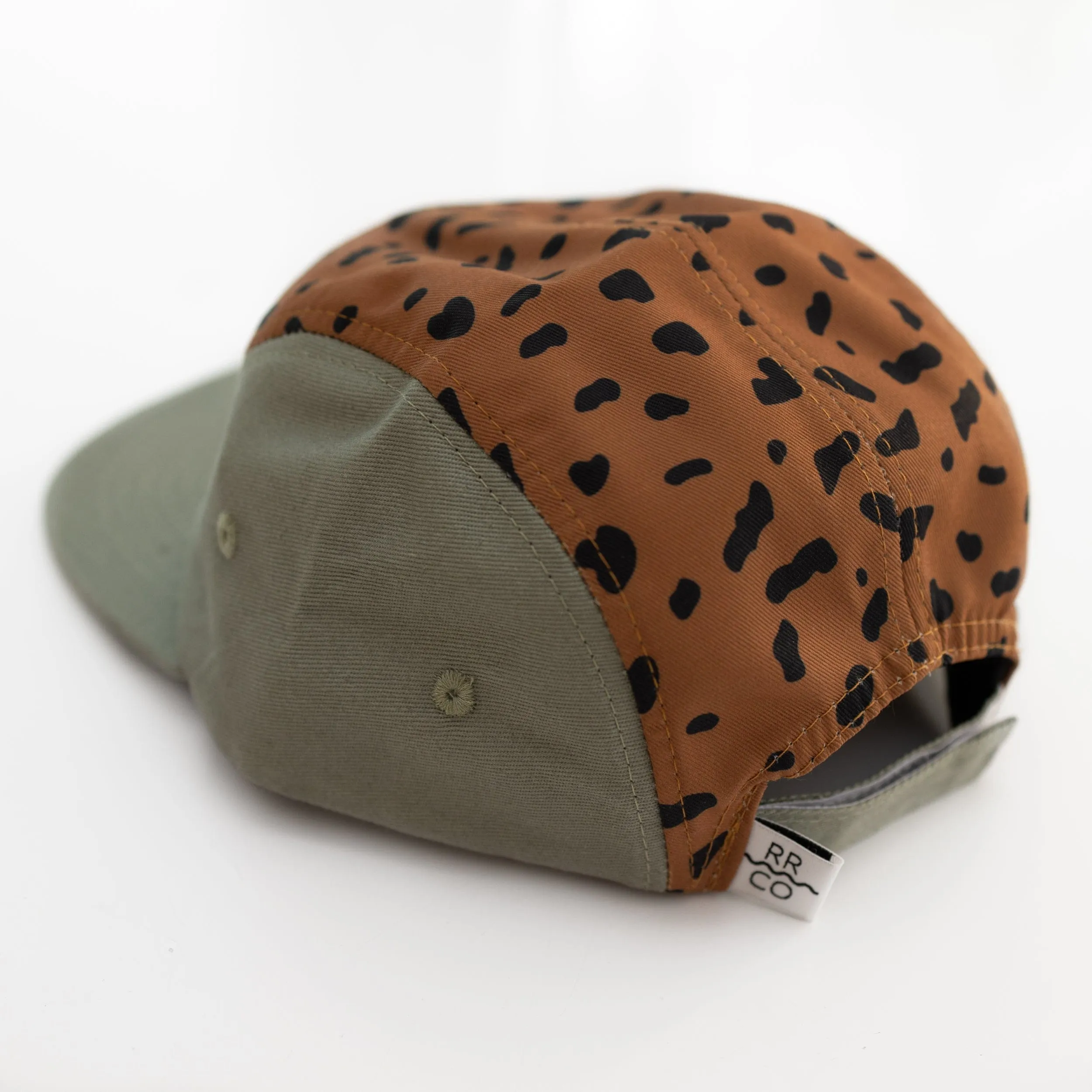 Cotton Five-Panel Hat in Green/Cheetah