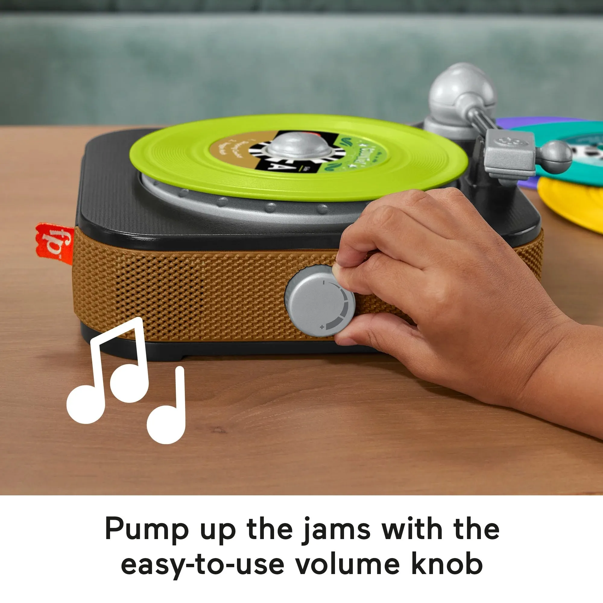 Fisher-Price Rockin Record Player Musical Toy with Turntable & 5 Records for Toddler Pretend Play