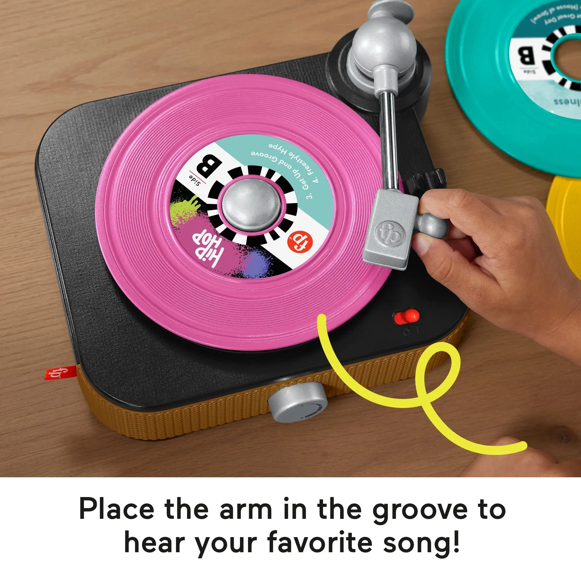 Fisher-Price Rockin Record Player Musical Toy with Turntable & 5 Records for Toddler Pretend Play