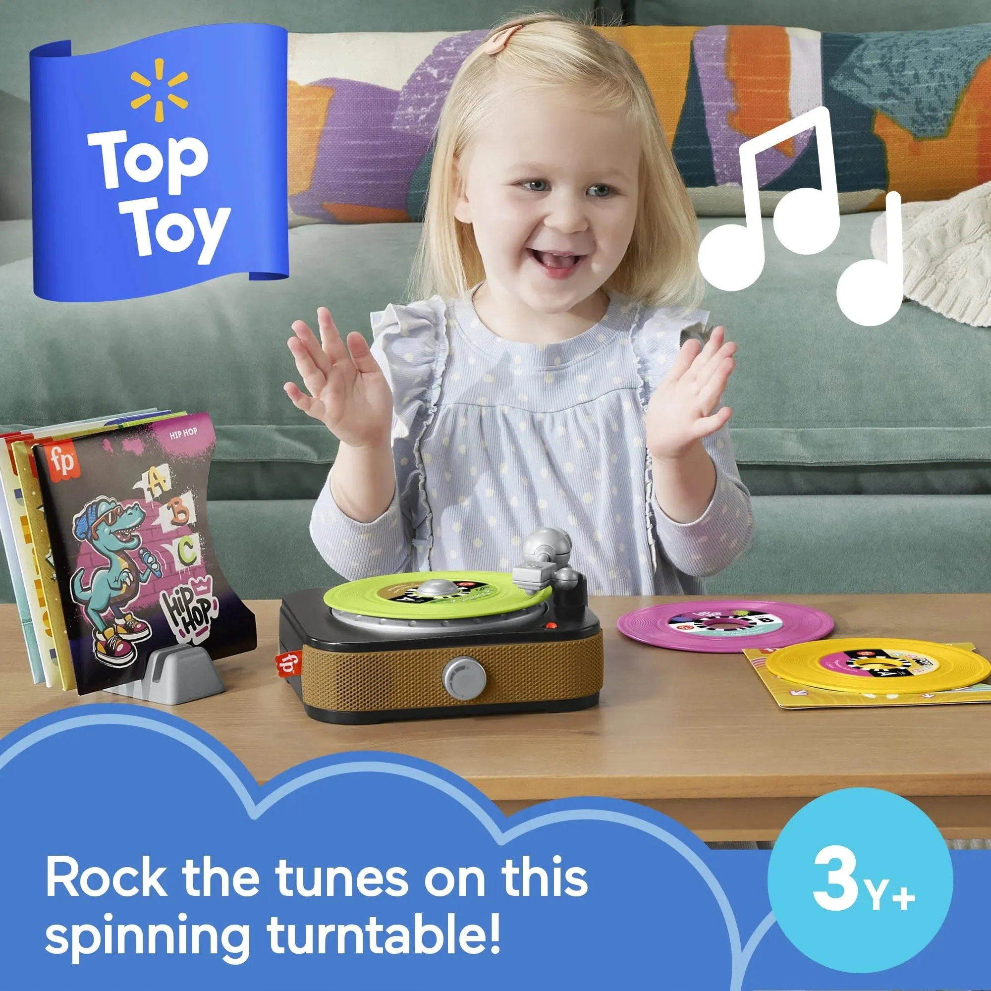 Fisher-Price Rockin Record Player Musical Toy with Turntable & 5 Records for Toddler Pretend Play