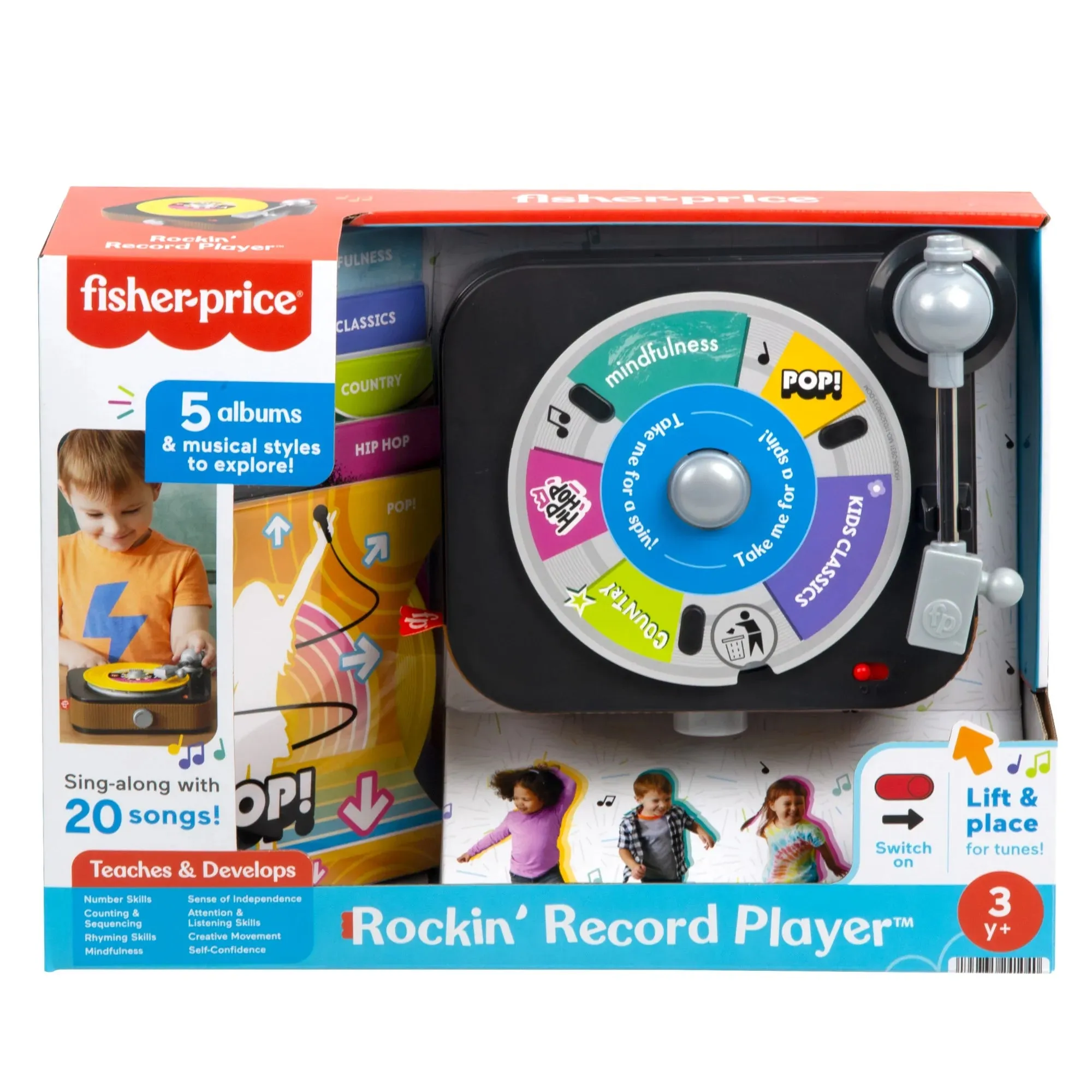 Fisher-Price Rockin Record Player Musical Toy with Turntable & 5 Records for Toddler Pretend Play