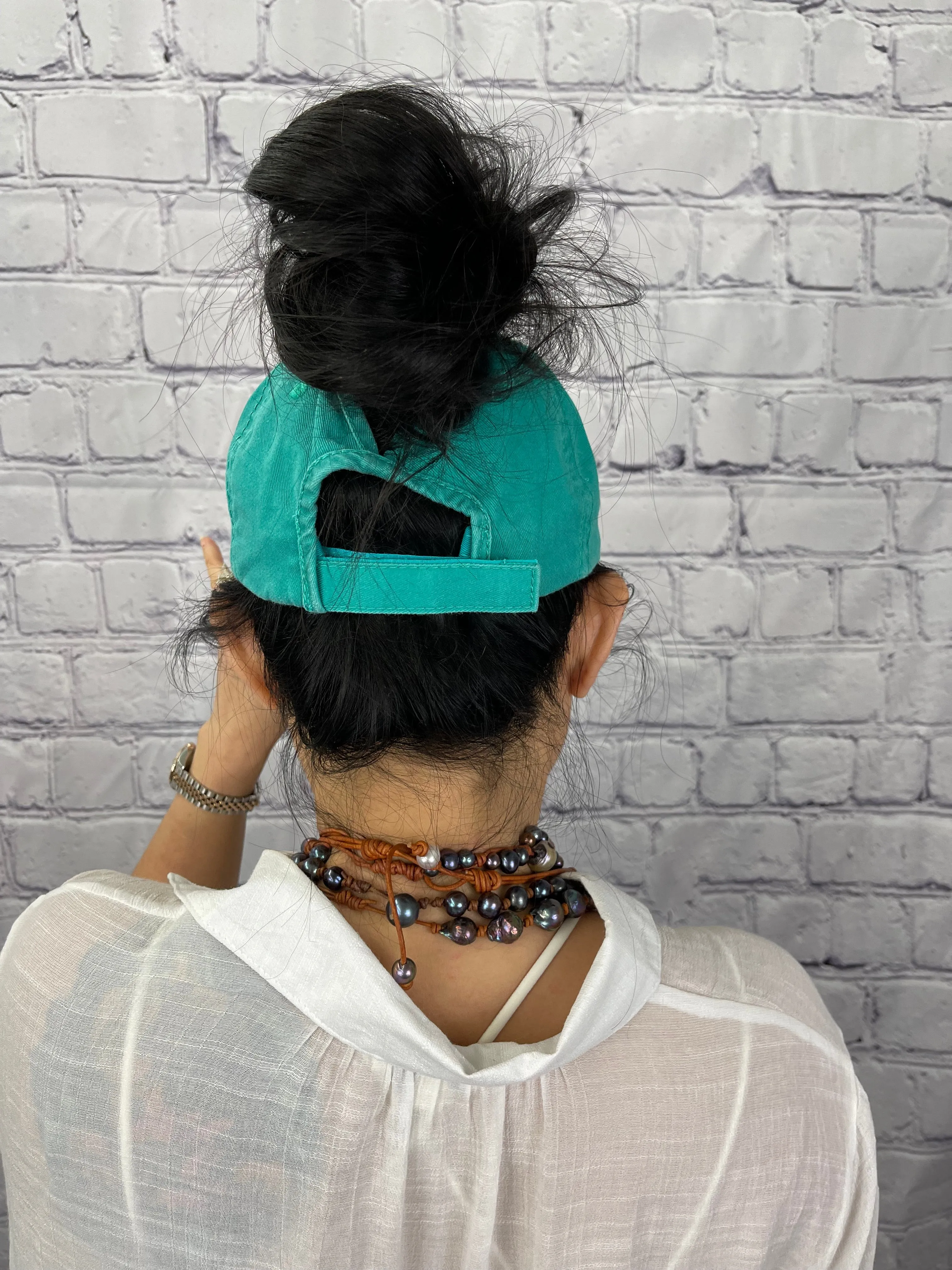 HC  Repurposed LV Leopard Cowhide Messy-Bun Hat