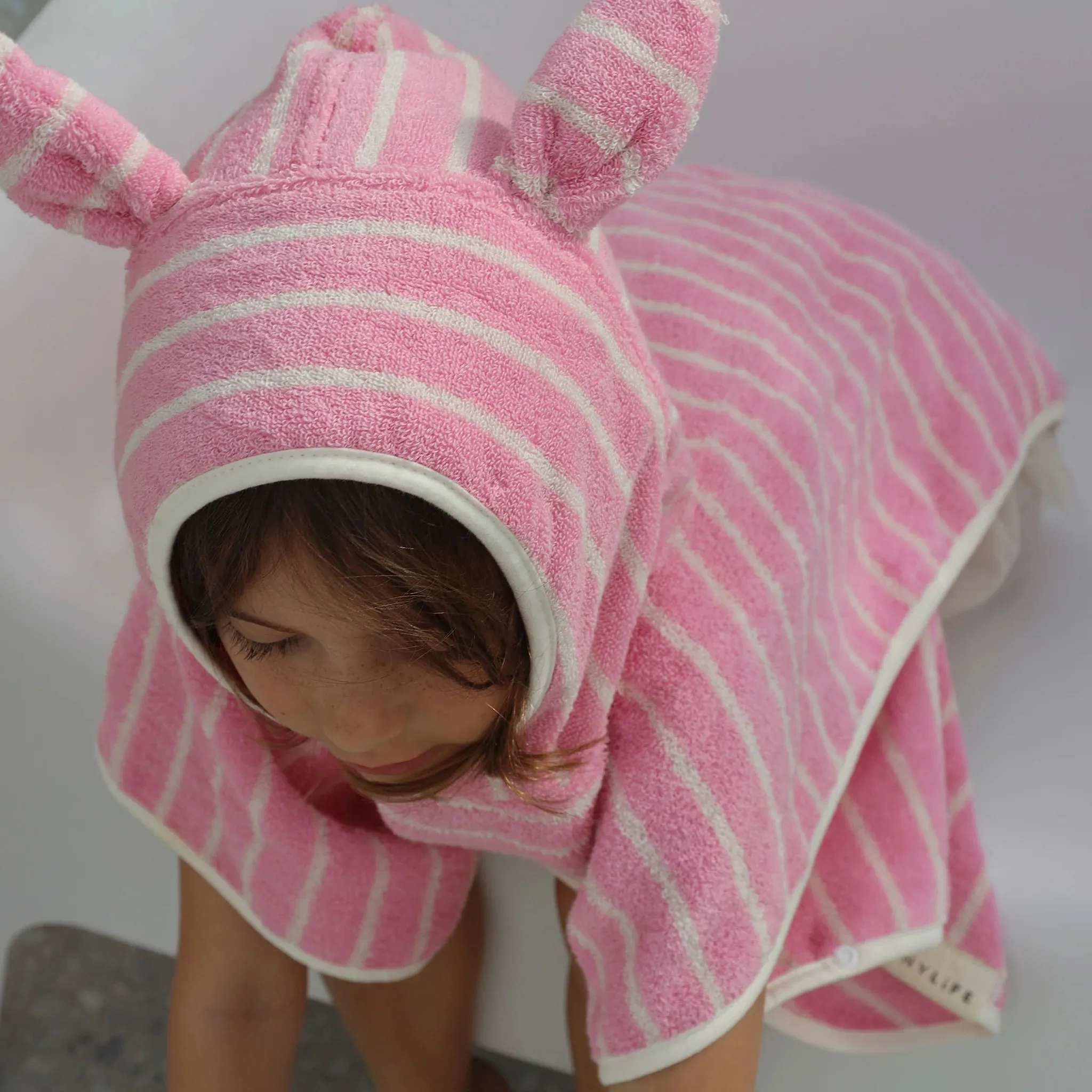 Kids Character Hooded Towel - Cotton Candy Pink Stripe