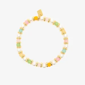 Pura Vida Pearl Bloom Stretch Bracelet – Colorful Stones, Smooth Pearls, Elastic Fit