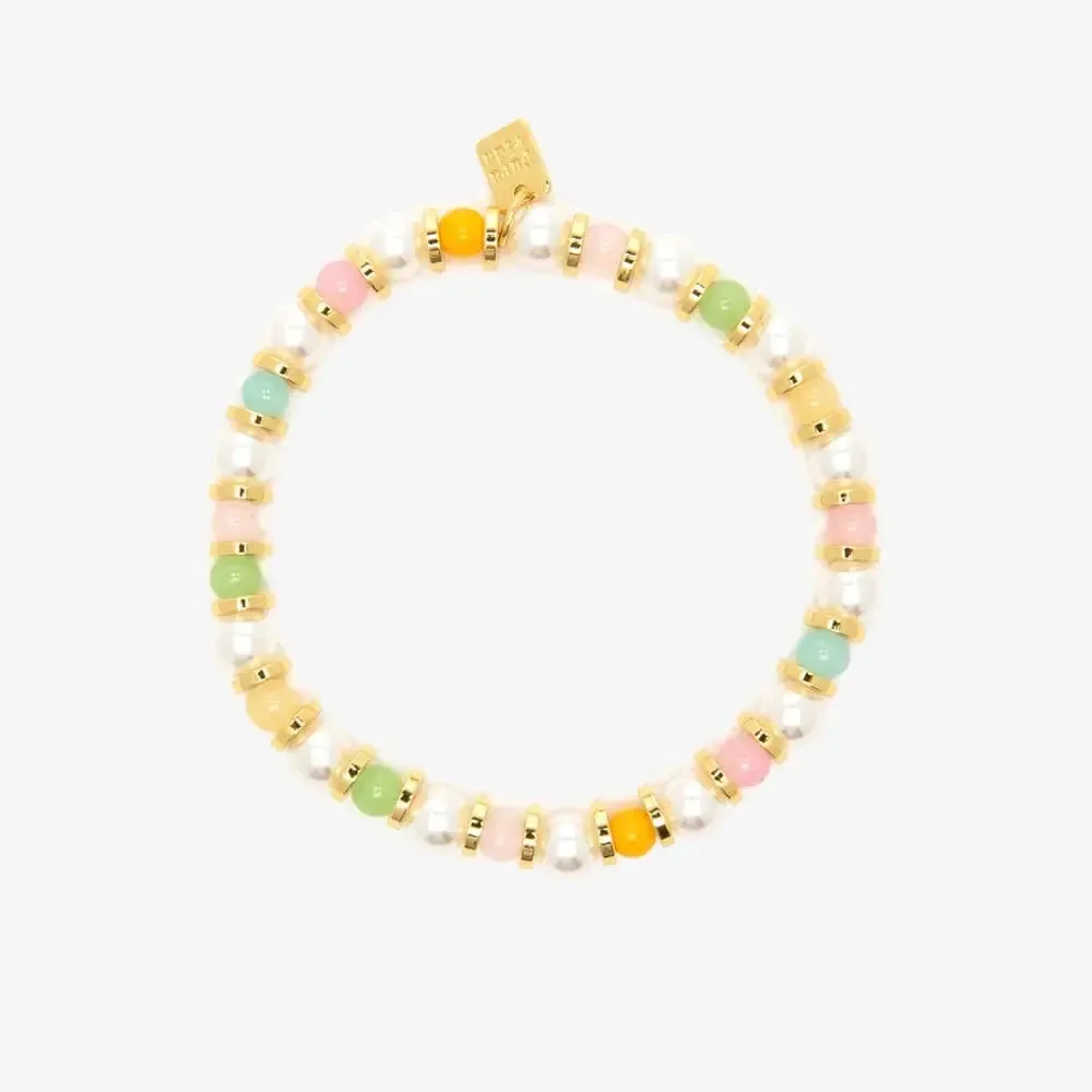 Pura Vida Pearl Bloom Stretch Bracelet – Colorful Stones, Smooth Pearls, Elastic Fit
