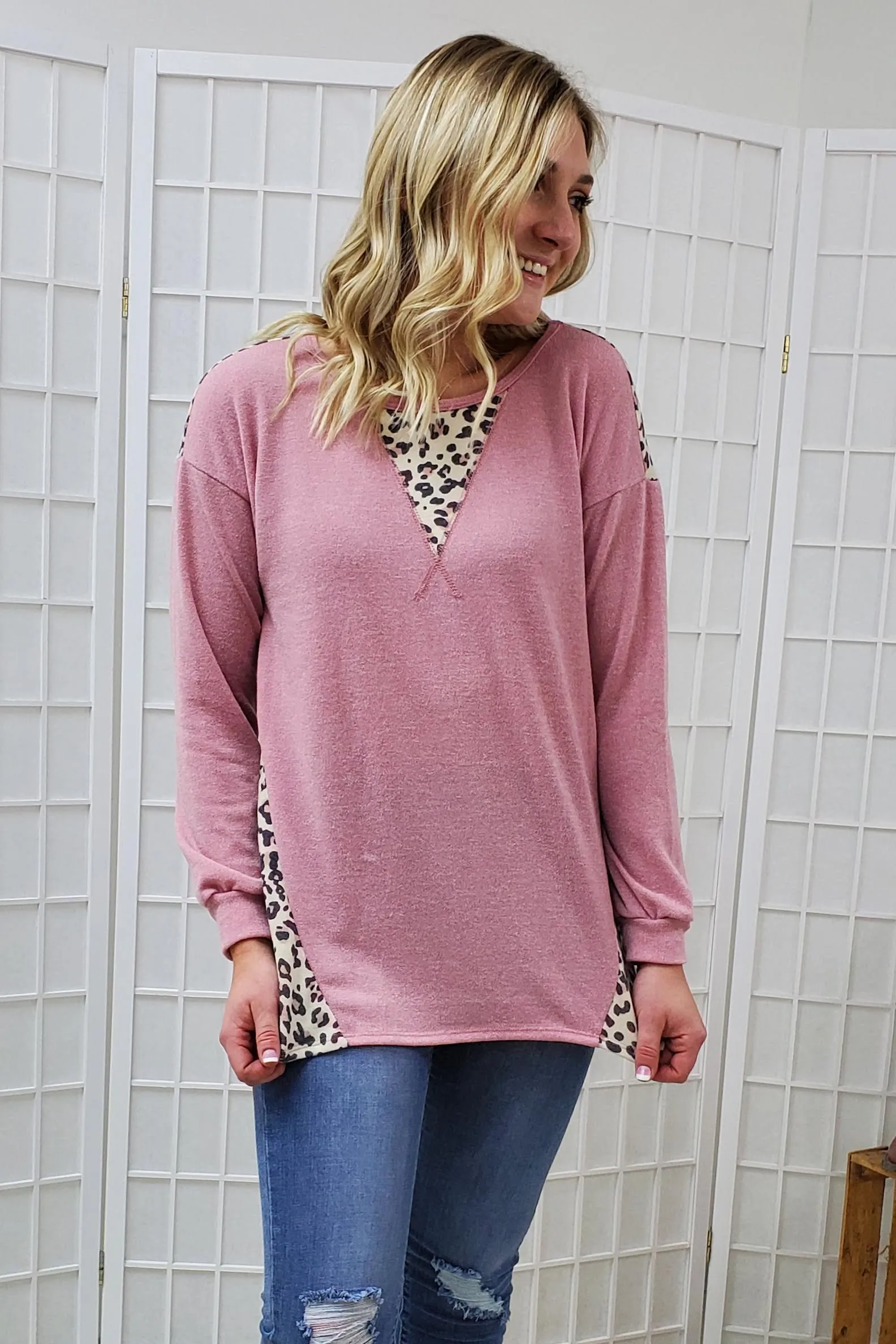Sandra Pink Leopard Top SM, MED, LG, XL