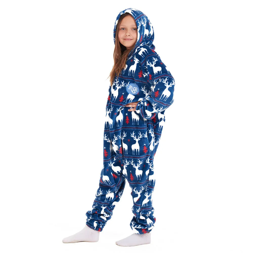 Snuggs Kids Blanket Onesie Dark blue christmas