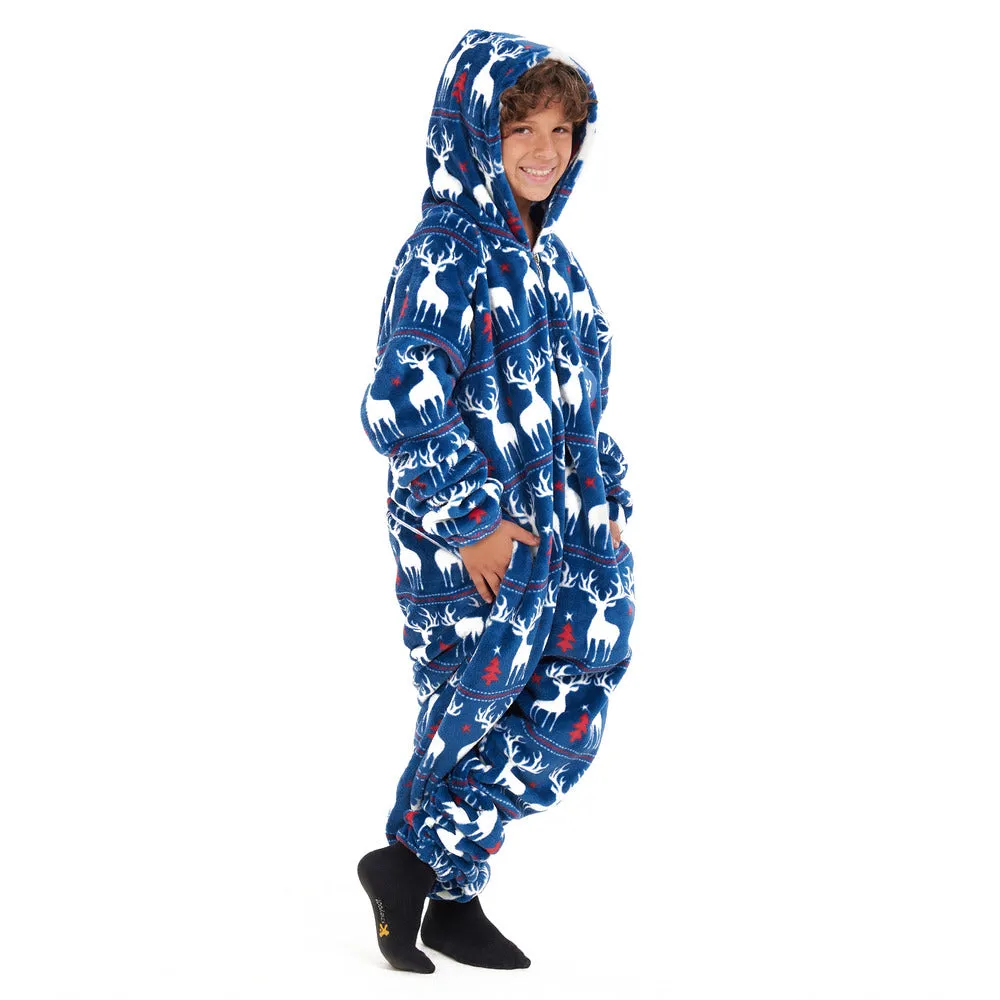 Snuggs Kids Blanket Onesie Dark blue christmas