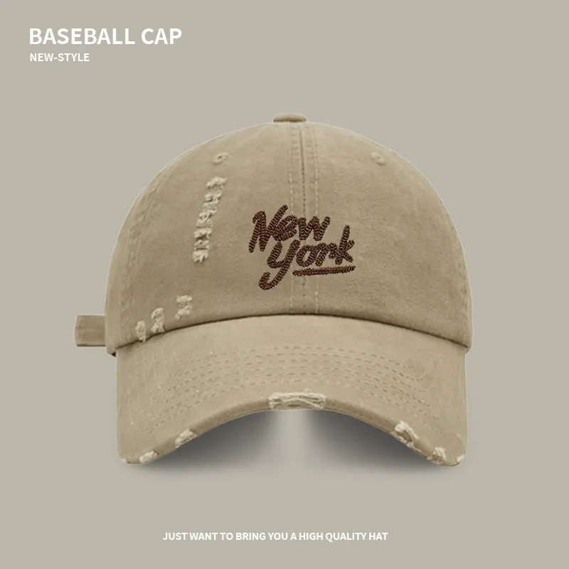 Washed Hole Embroidered Letter Cap Spring And Summer Face-Showing Young Couple's Same Style Baseball Cap