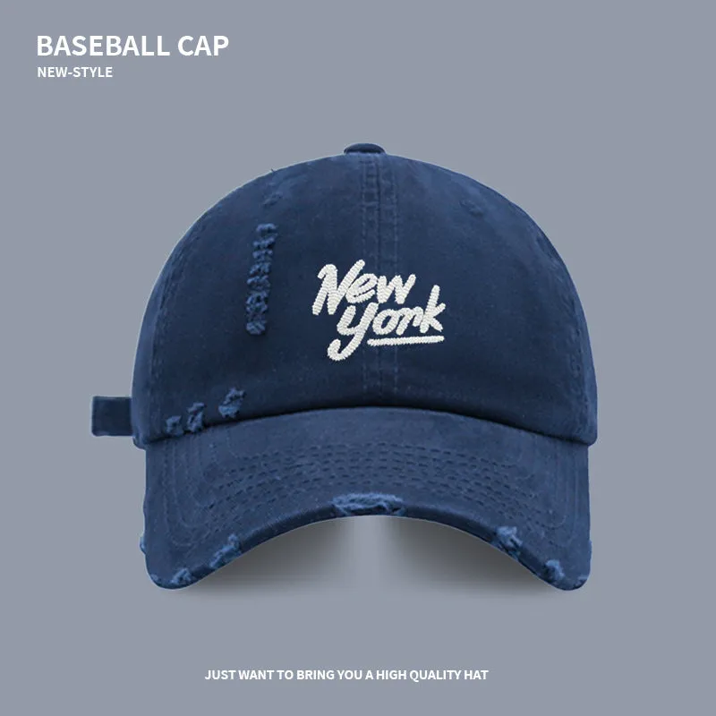 Washed Hole Embroidered Letter Cap Spring And Summer Face-Showing Young Couple's Same Style Baseball Cap