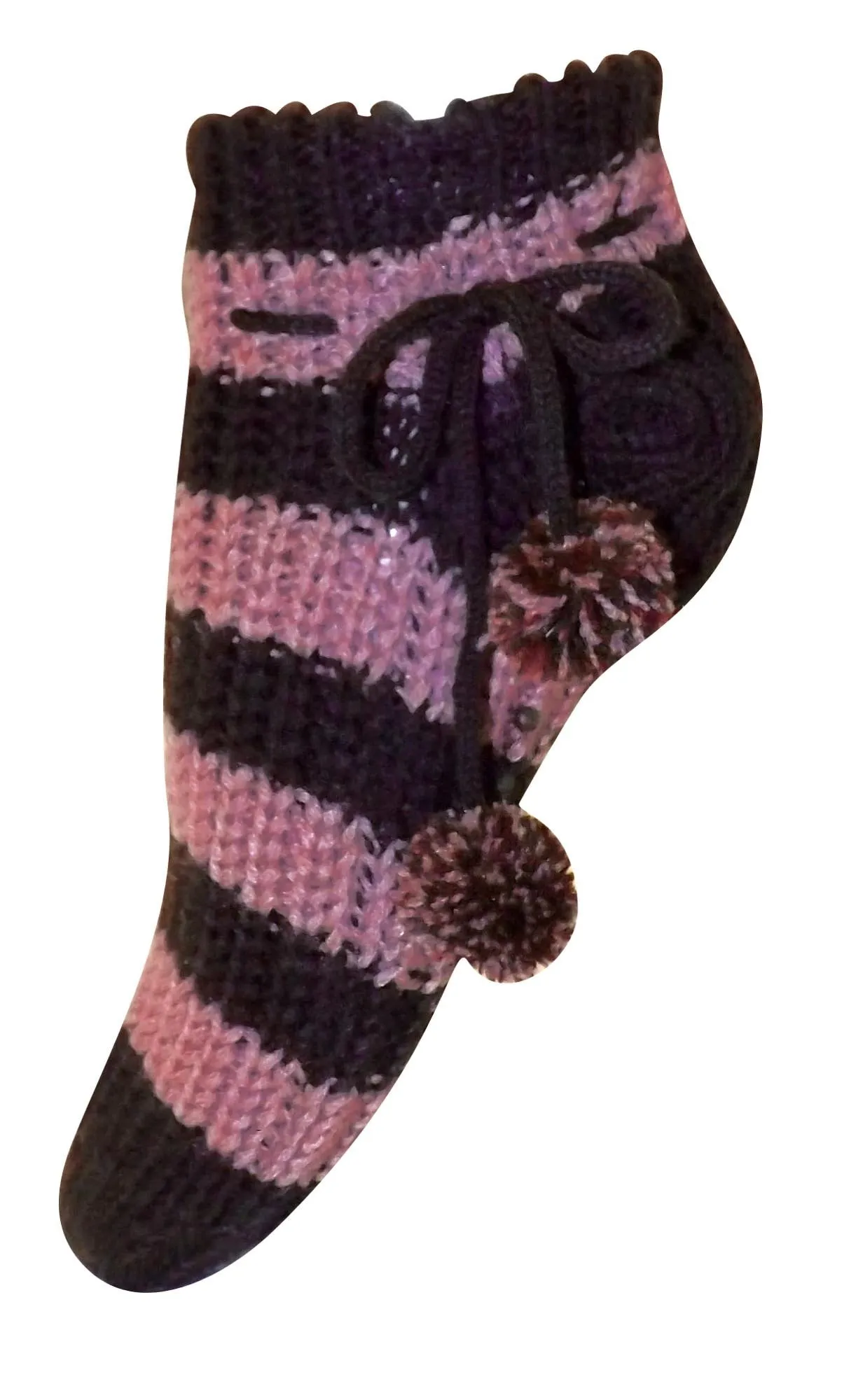Womens Non Skid Crochet Knitted Sweater Pom Pom Slipper Socks Booties 2 Pack