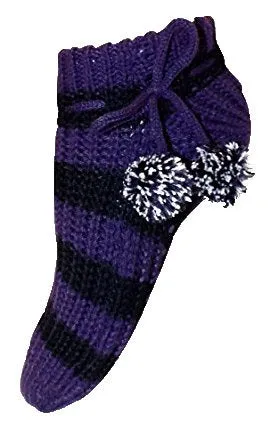 Womens Non Skid Crochet Knitted Sweater Pom Pom Slipper Socks Booties 2 Pack
