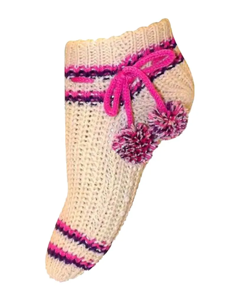 Womens Non Skid Crochet Knitted Sweater Pom Pom Slipper Socks Booties 2 Pack