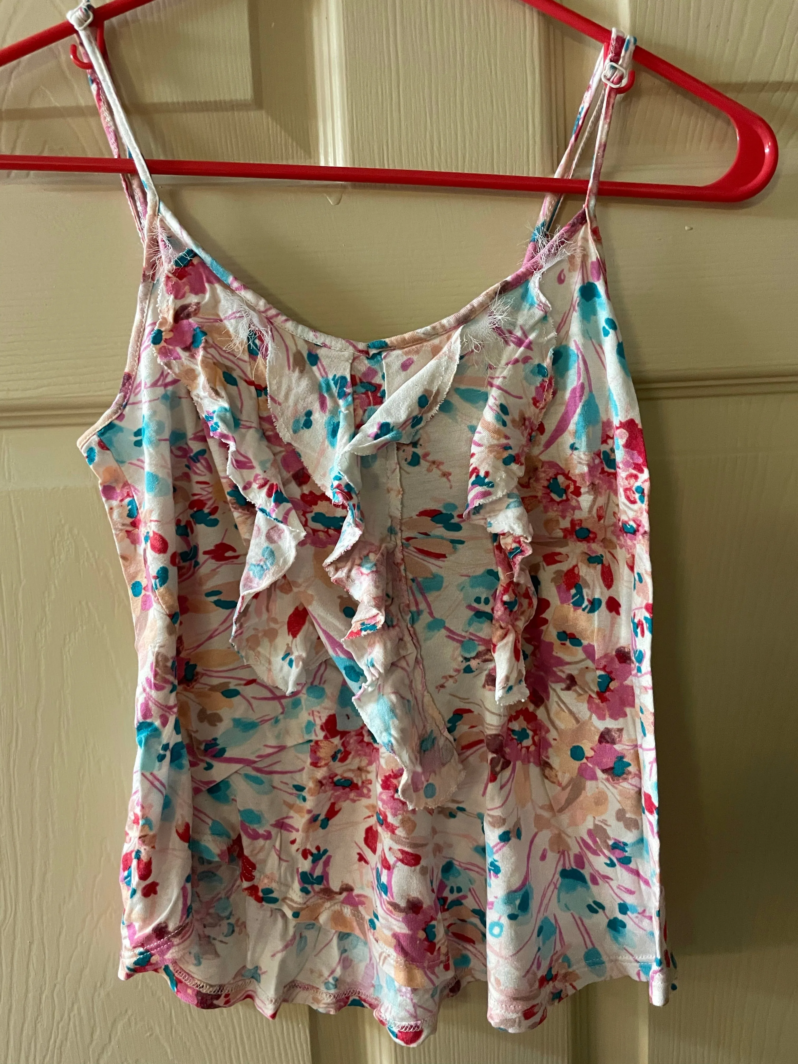 Womens XSmall LAUREN CONRAD Pink & Blue  Tank Crop Top Floral Straps Sleeveless