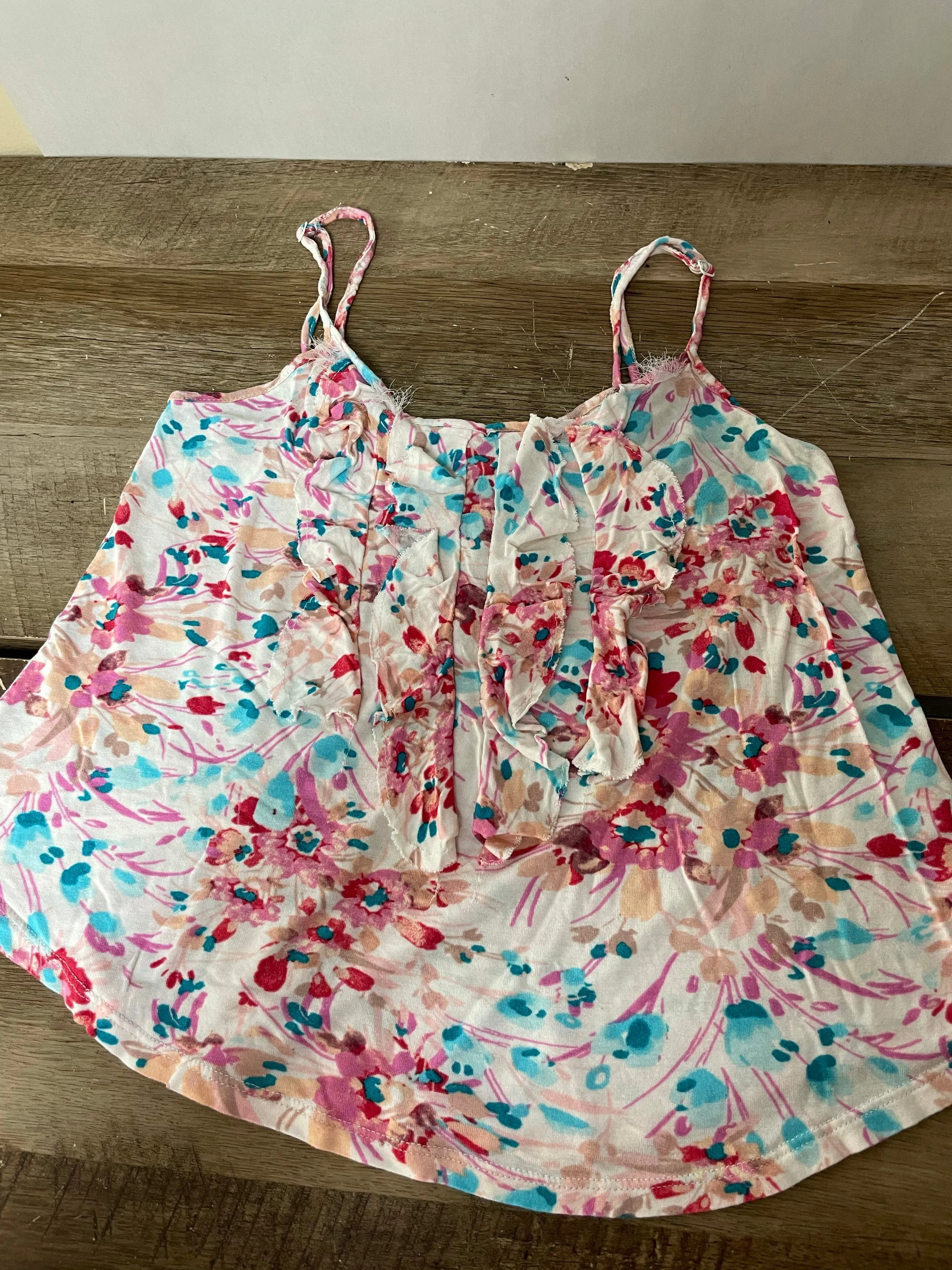 Womens XSmall LAUREN CONRAD Pink & Blue  Tank Crop Top Floral Straps Sleeveless