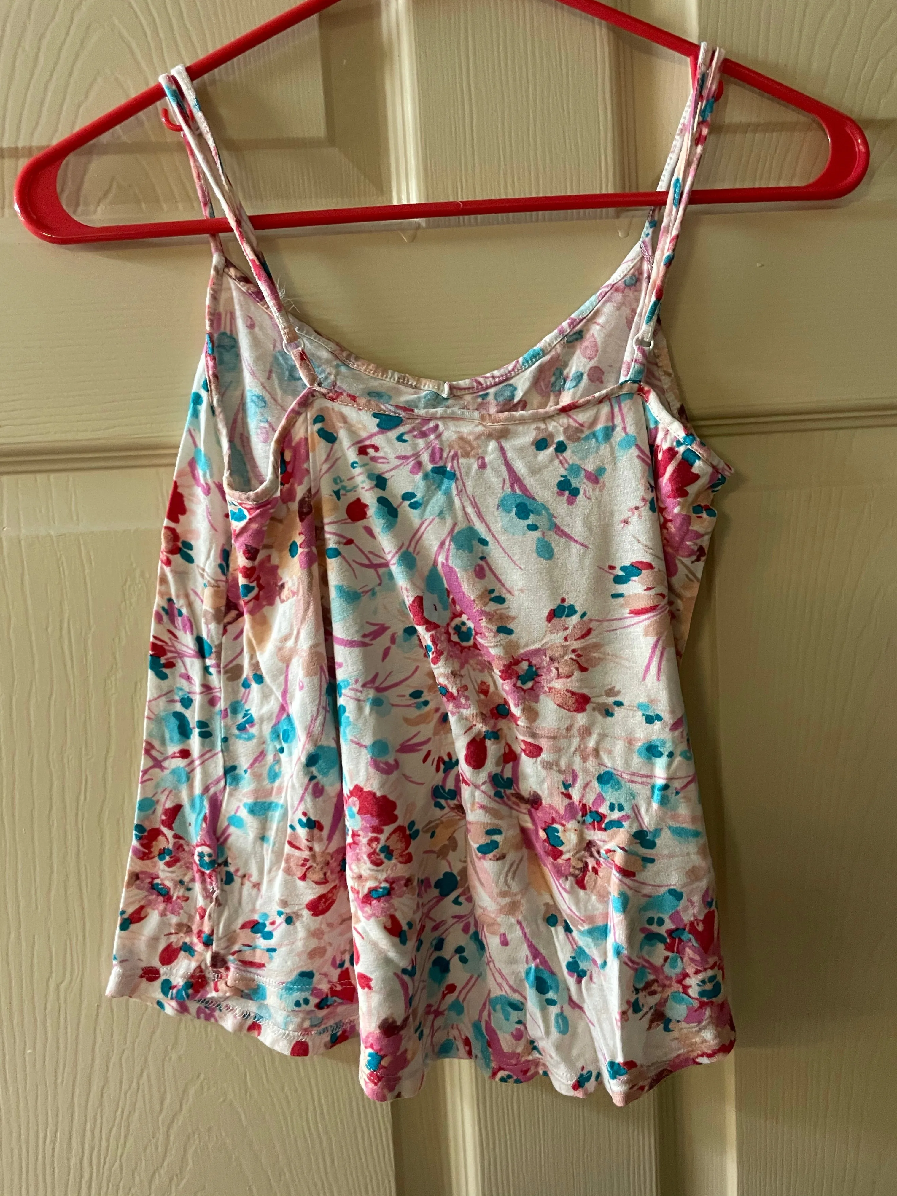 Womens XSmall LAUREN CONRAD Pink & Blue  Tank Crop Top Floral Straps Sleeveless