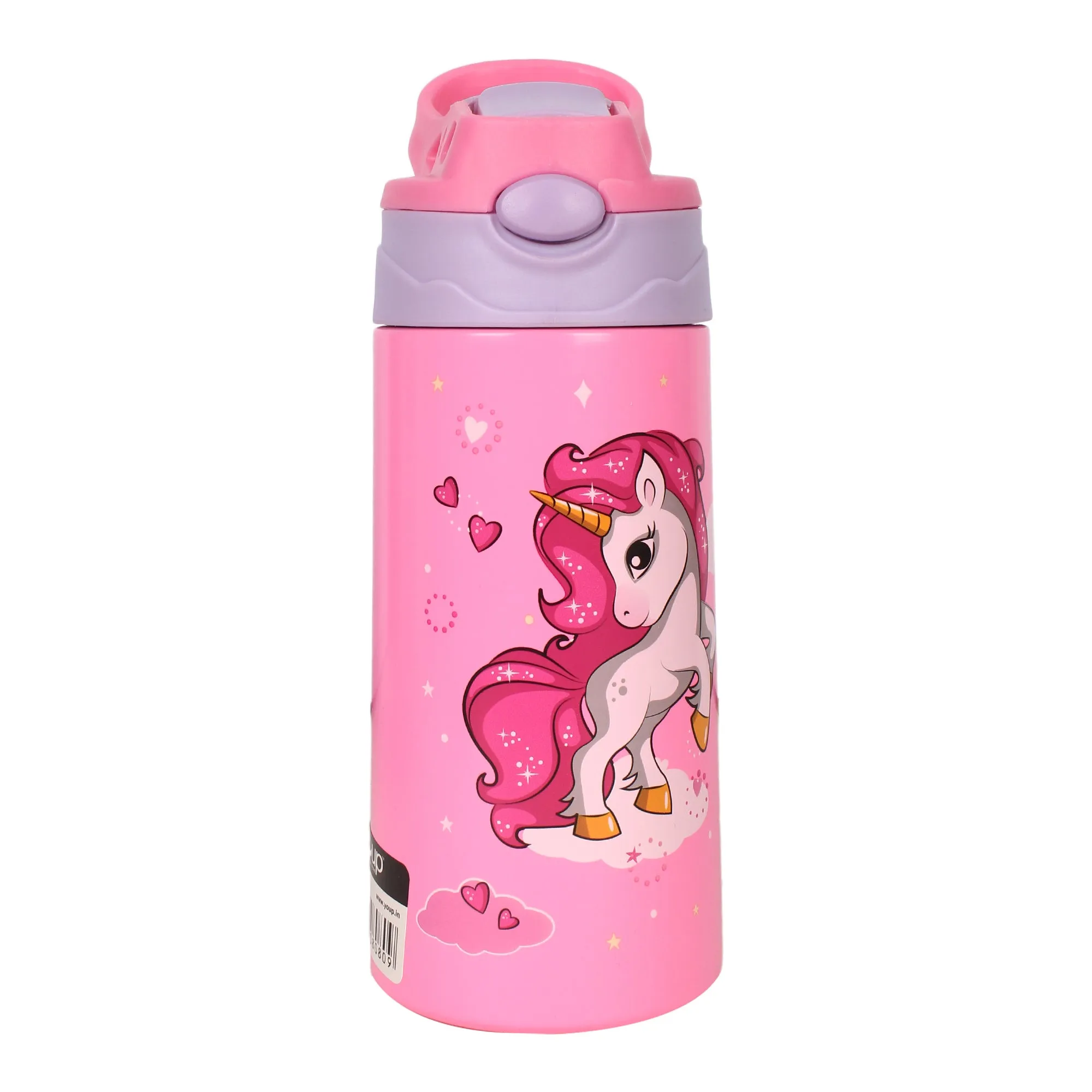 Youp Stainless Steel Insulated Pink Color Unicorn Theme Kids Anti-Dust Sipper Bottle TINKLER - 400 ml