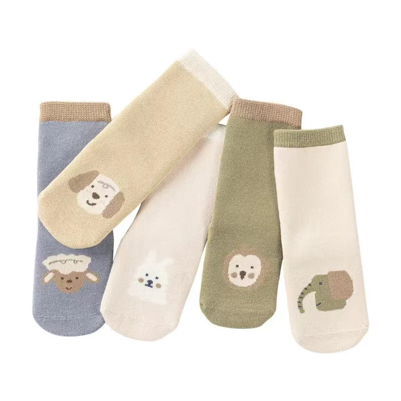 Zoo Animal Thick Terry Warm Socks [Set of 5]