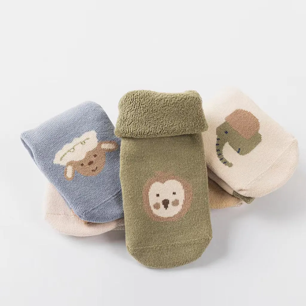 Zoo Animal Thick Terry Warm Socks [Set of 5]